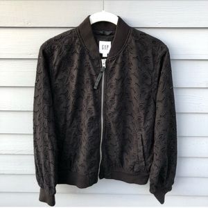 Gab eyelet bomber jacket.
